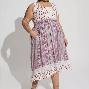 Torrid Maxi Gauze Lace Inset Hi Low Dress